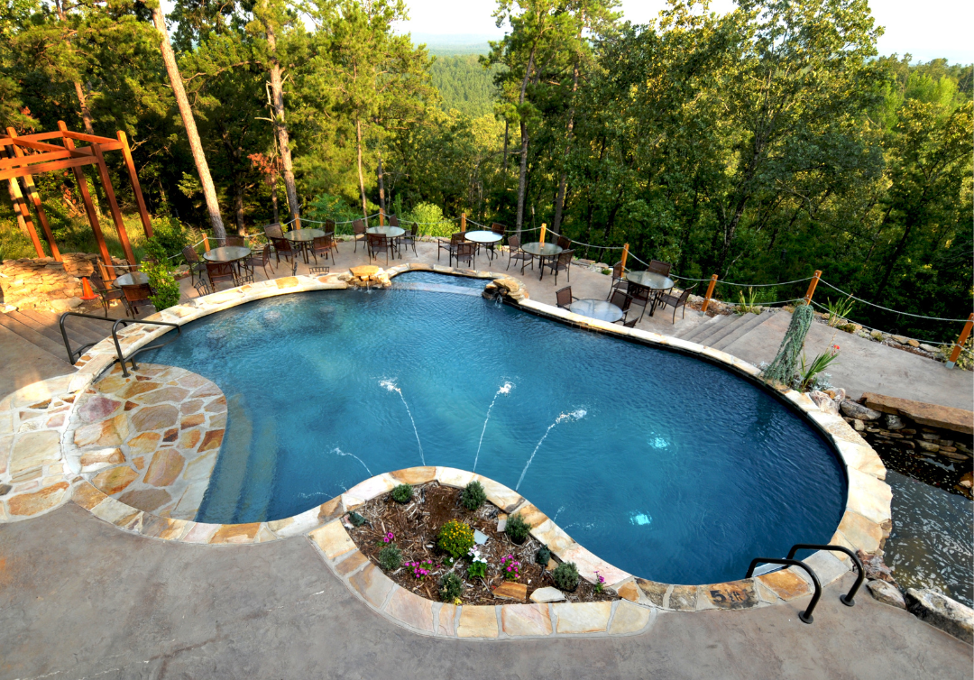 Swimming pool in backyard.
