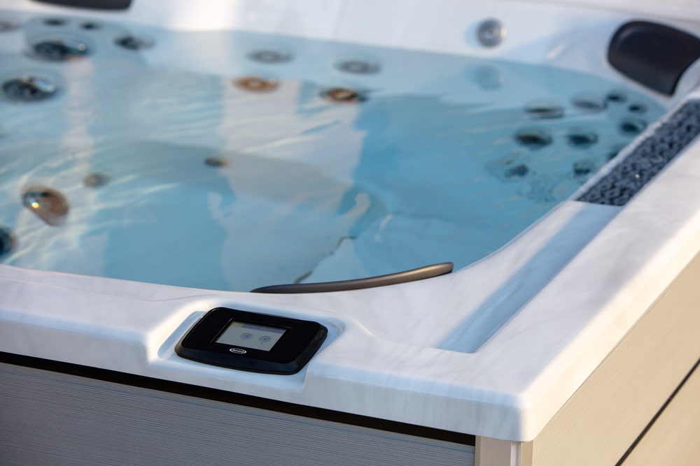 jacuzzi j-lx hot tub angle view with led control pad